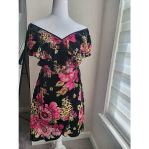 Band of Gypsies Boho Floral Print Off-the-Shoulder Ruffle Dress - Size S